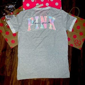 NEW VS PINK Pastel Tie Dye Logo Short Sleeve Ringer Tee.